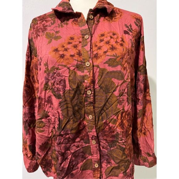 Anthropologie Dolman sleeve floral print button front shirt M - Picture 2 of 7